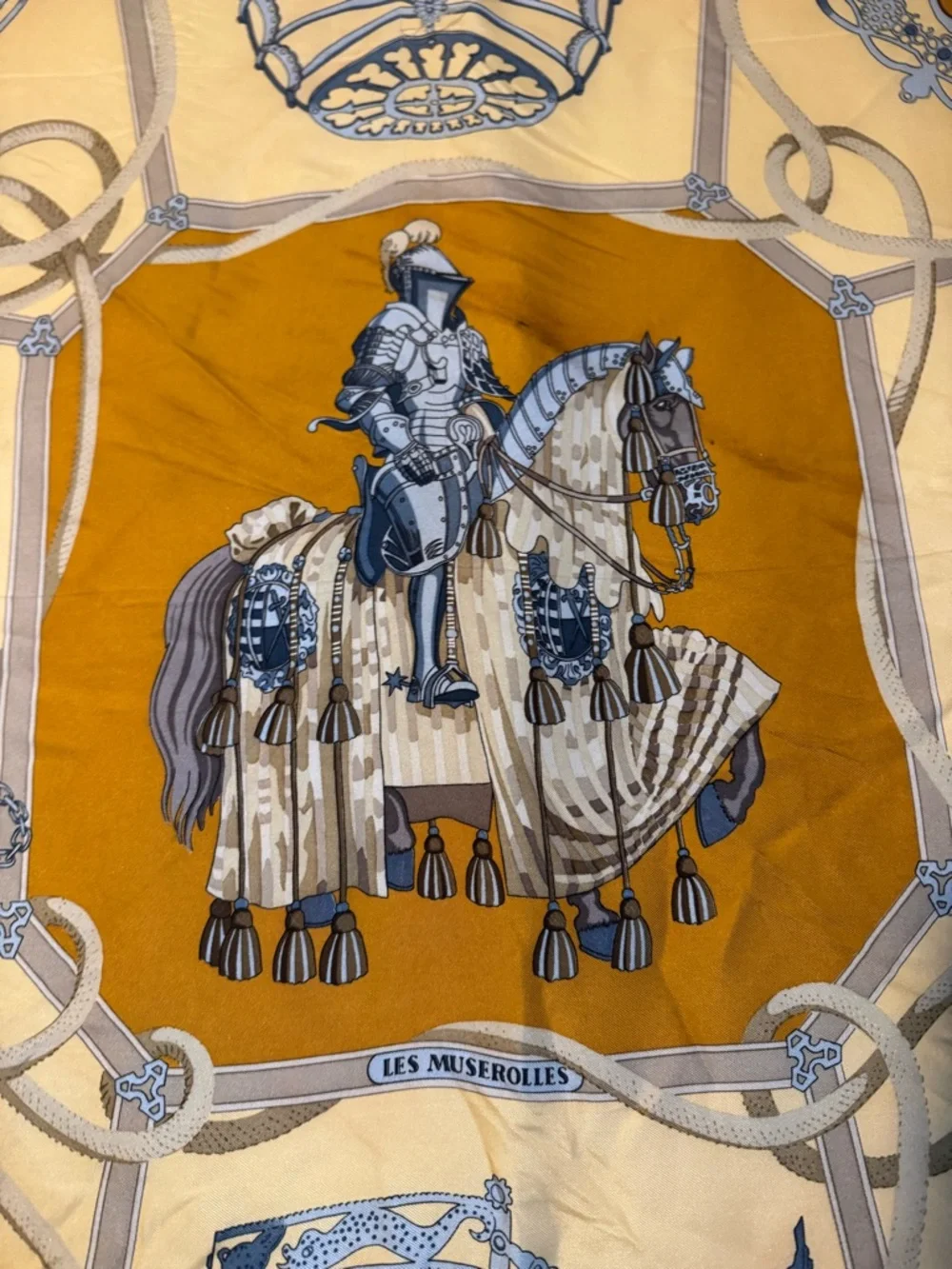 Hermes Yellow & Orange Silk Scarf with Equestrian Motif - Picture 2 of 5